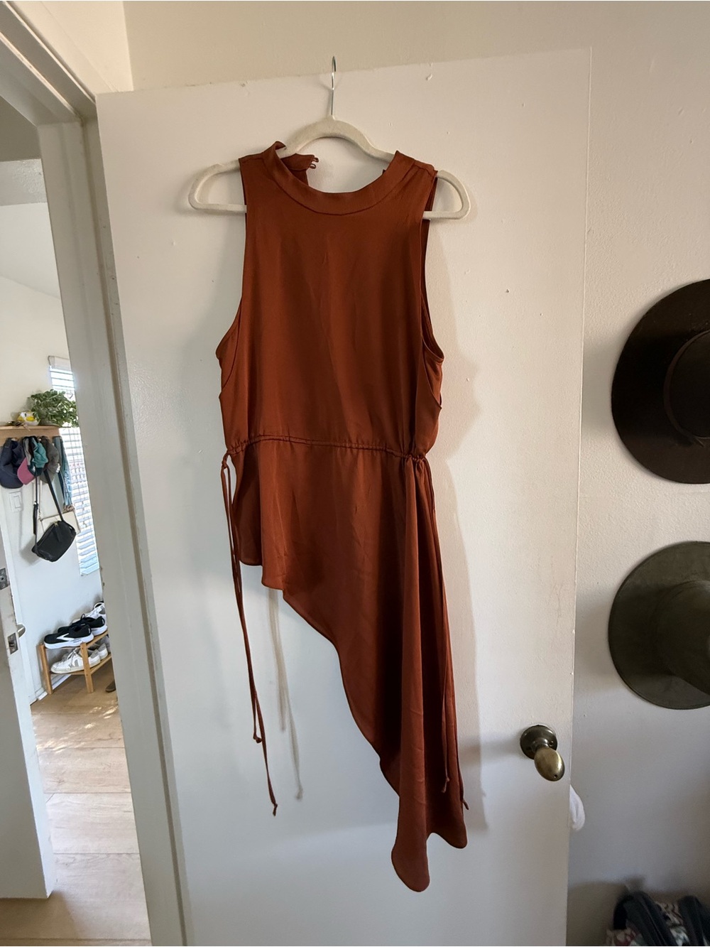 BCBGMaxAzria Asymmetrical Rust-Tone Sleeveless Top